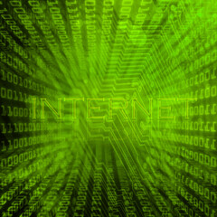 Green binary code background with internet word