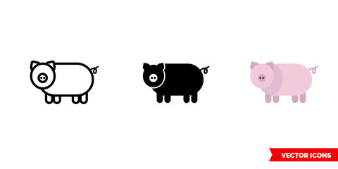 Pig icon of 3 types. Isolated vector sign symbol.