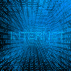 Blue binary code background with internet word