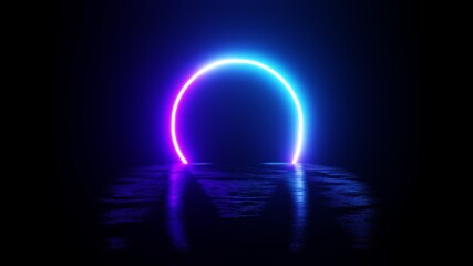 Neon Circle in the Dark - Abstract 3D rendering