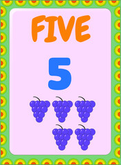 Preschool and toddler math with grapes fruit design, counting number with grapes fruit for kid toddler and preschool