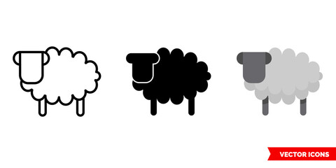 Sheep icon of 3 types. Isolated vector sign symbol.