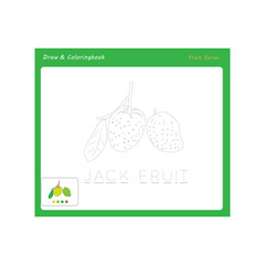 Simple educational draw and coloring game for kids. Illustration of Jack Fruit.