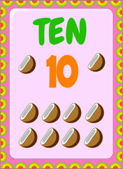 Preschool and toddler math with coconut fruit design, counting number with coconut fruit for kid toddler and preschool
