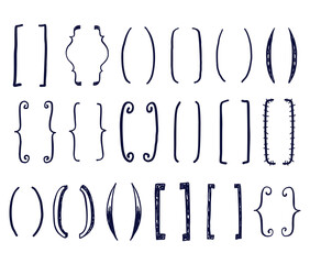 hand drawn doodle brackets vector set. Parentesis design