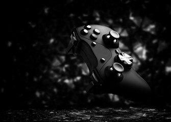 The gamepad is black on a dark background. © Alexander