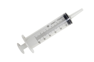 Plastic syringe isolated on white background. Medical instrument for injection