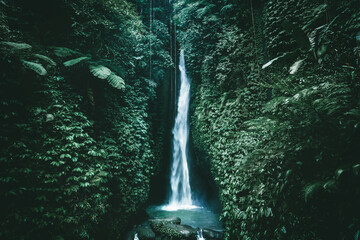 Amazing waterfall near Ubud in Bali, Indonesia.  Secret Bali jungle Waterfall - 357438229