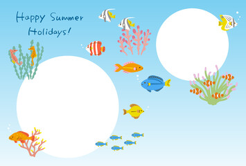 Fototapeta na wymiar happy summer holidays!　熱帯魚のフォトフレーム　背景
