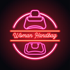 woman hand bag shop neon sign for woman bag shop and store plank banner. vector illustration

