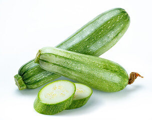 zucchinies with slices retouched and isolated white backgound