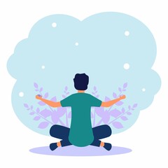 Vector illustration, meditation concept, health benefits for body, mind and calm, thought processes, starting and searching for business ideas.