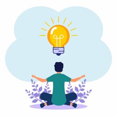 Vector illustration, meditation concept, health benefits for body, mind and calm, thought processes, starting and searching for business ideas.