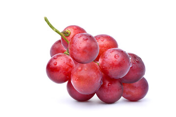 Red grape with water dropplets  isolated on white background.