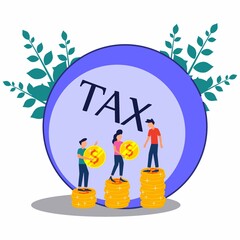 Business people who obey pay taxes, a big burden with the word tax. The concept of tax burden. Modern vector illustration.