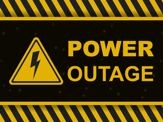 Power outage warning banner. Power outage icon and sign on a black and yellow vector background. Blackout poster. Vector illustration EPS10.