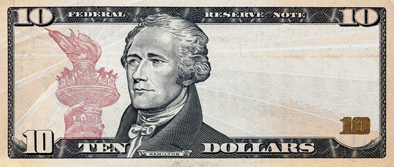 10 dollar bill with empty middle area - obrazy, fototapety, plakaty