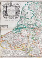 Old map of  Netherlands and Belgium - From an 1656 Atlas of Geography from P. du Val - France (Private collection)