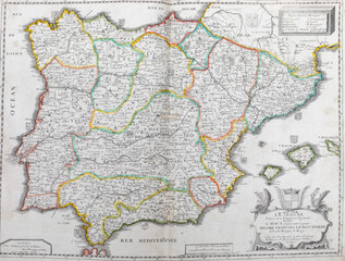 Fototapeta na wymiar Old map of Spain and Portugal - From an 1656 Atlas of Geography from P. du Val - France (Private collection)