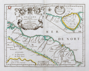Old map of  Cayenne and French Guyana - From an 1656 Atlas of Geography from P. du Val - France (Private collection)