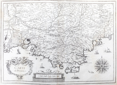 Old map of Provence (Southern France) - From an 1656 Atlas of Geography from P. du Val - France (Private collection)