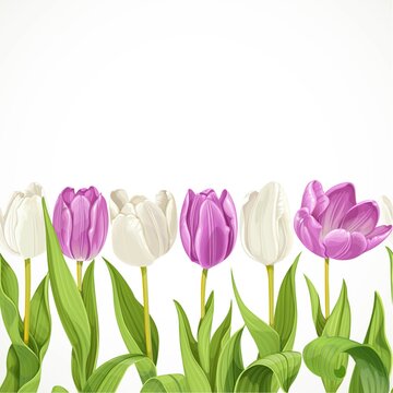Vector White And Purple Flowers Tulips Seamless Background