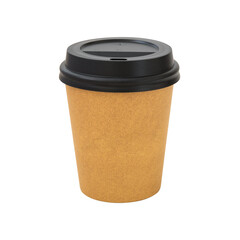 Paper cup with black cover on white background