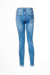 blue jeans isolated on a white background, front view, ghostly mannequin