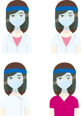 フェイスガードとマスクをした若い白衣の女性パターン