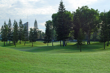 Golf course and trees at Mount Malarayat in Lipa, Batangas, Philippines.