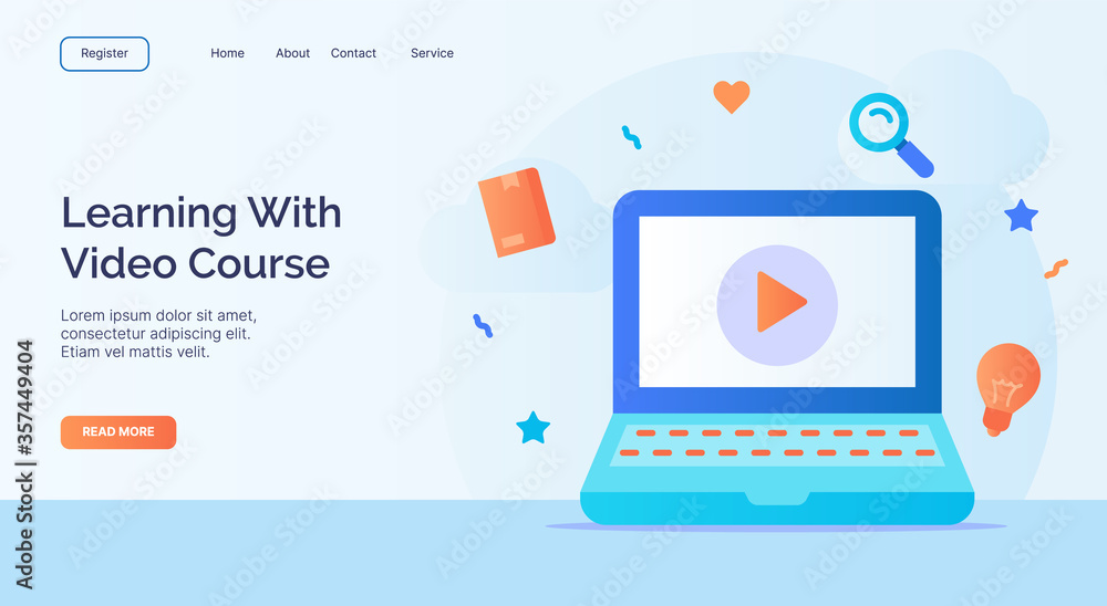 Poster learning with video course for campaign web website home homepage landing page template with filled 