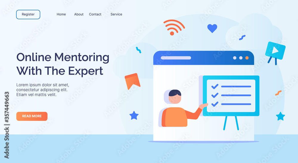 Poster online mentoring with the expert for campaign web website home homepage landing page template with f