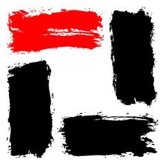 Set of paint brush strokes. Dirty texture in grunge style. Red and black brushstrokes isolated on white background. The design graphic element is saved as a vector illustration in the EPS file format