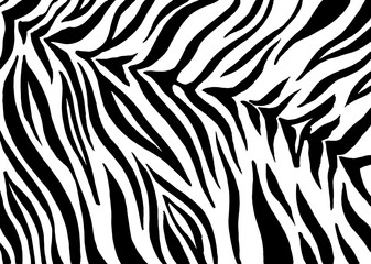 Zebra print, animal skin, tiger stripes, abstract pattern, line background, fabric. Amazing hand drawn vector illustration. Poster, banner. Black and white artwork, monochrome