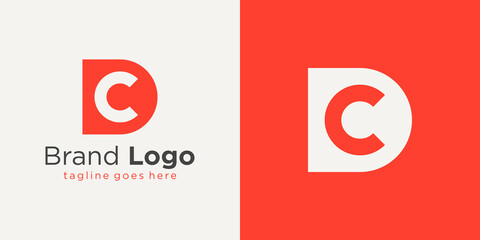 Initial Letter D and C Logo. Red Shape D Letter with Negative Space C Letter inside isolated on Double Background. Usable for Business and Branding Logos. Flat Vector Logo Design Template Element. - obrazy, fototapety, plakaty