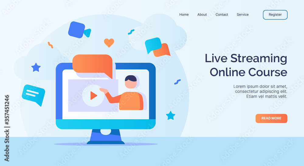 Poster live streaming online course for campaign web website home homepage landing page template with fille