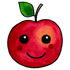 Kawaii watercolor red apple isolated object