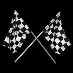 Crossed Chequered Flags under the lights isolated on a black background