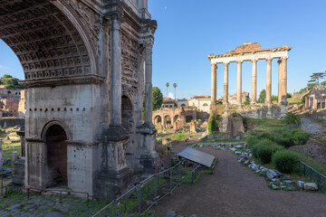Arch of Severus and Temple of Saturn in the Roman Forum, Rome, Italy