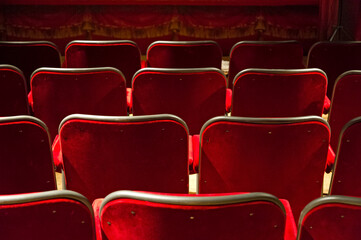 Armchairs without people at the theater before the performance