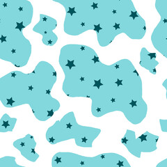 Seamless pattern abstract aesthetic forms elements stars on a blue background