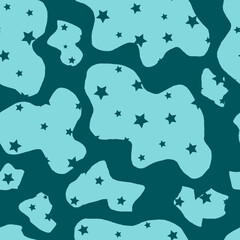 Seamless pattern abstract aesthetic forms elements stars on a blue background