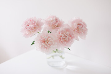 Fototapeta na wymiar Beautiful pink peonies for catalog or online store. Floral shop concept. Beautiful fresh cut bouquet. Flowers delivery