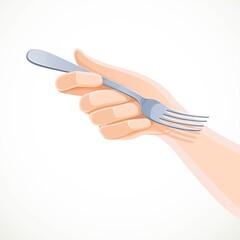 Beautiful female hand keeps the steel fork isolated on a white background