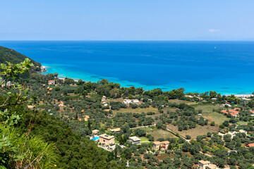 Agios Ioanis beach with blue waters, Lefkada, Greece