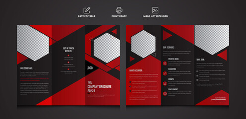 Trifold Brochure. Red Color Business, Advertising, Company Brochure. Editable Brochure Template  