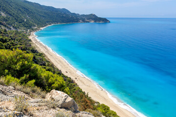 Fototapeta na wymiar blue waters of Kokkinos Vrachos Beach, Lefkada, Greece