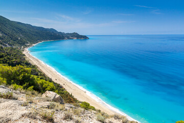 Fototapeta na wymiar blue waters of Kokkinos Vrachos Beach, Lefkada, Greece