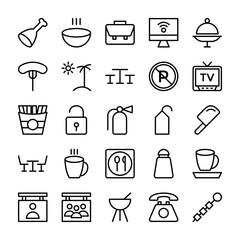 Hotel and Restaurant Line Vector Icons 13