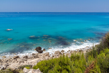 blue waters of Kokkinos Vrachos Beach, Lefkada, Greece